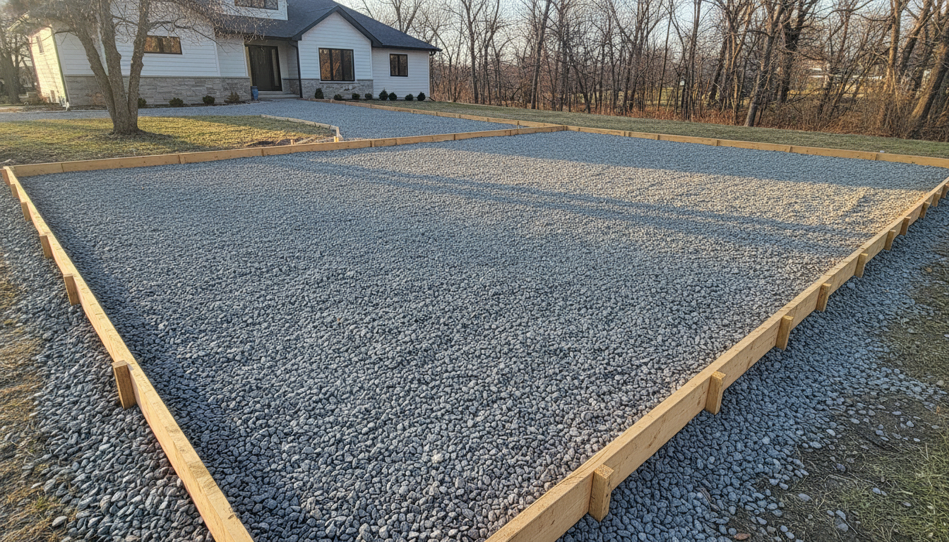 A well prepared gravel base ready for a new concrete driveway.